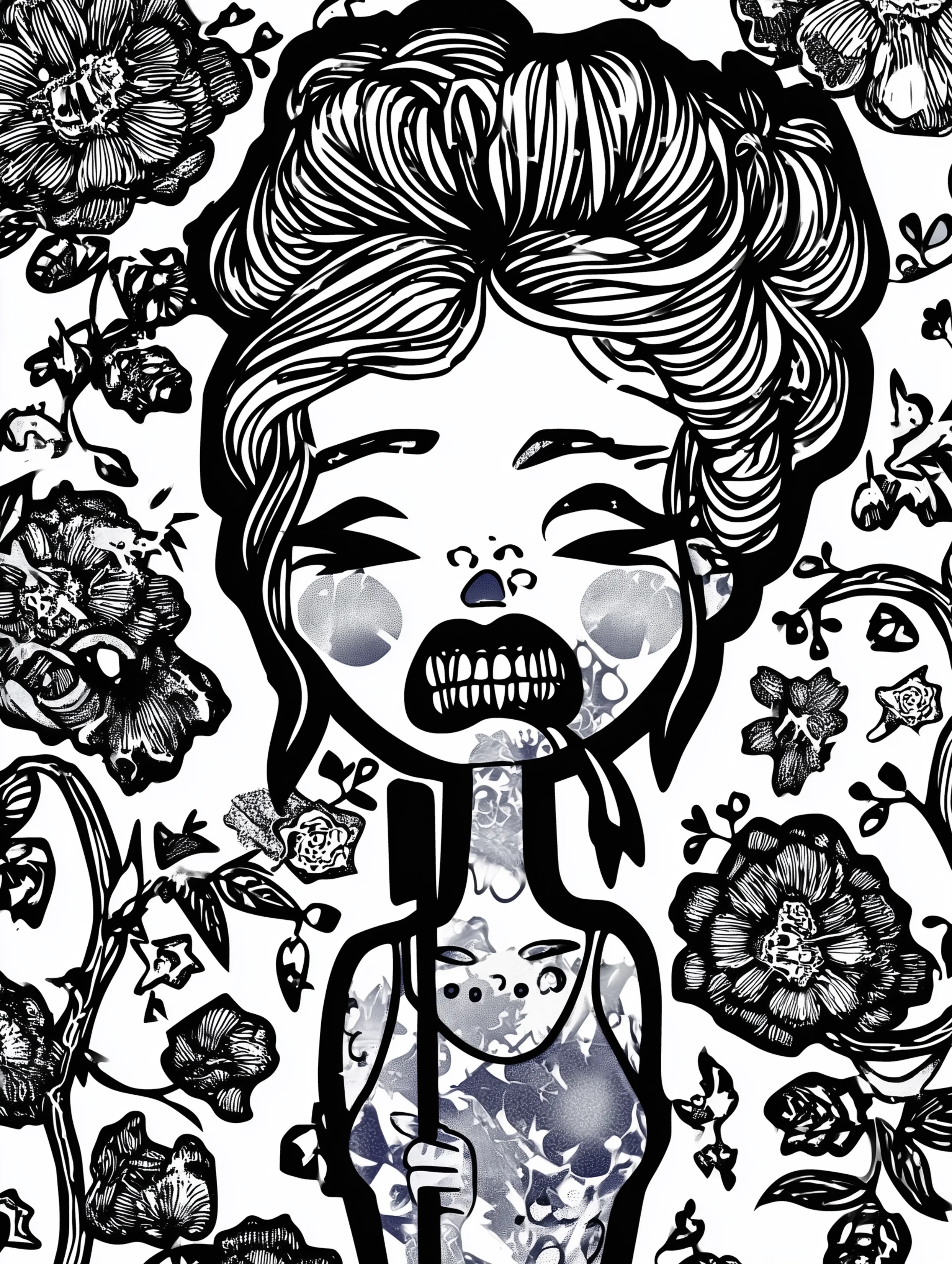 Free printable zombie coloring page for adults featuring a bracing zombie lady